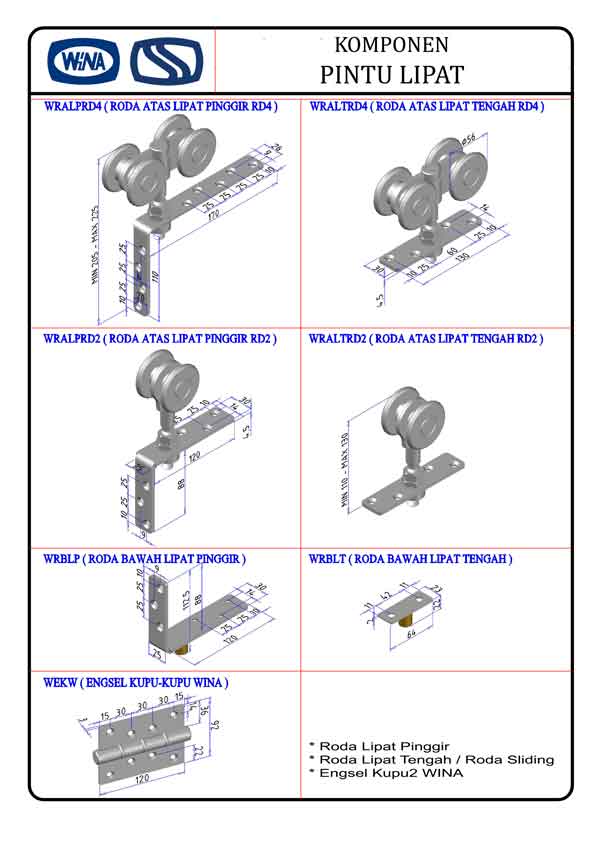  Komponen Pintu Lipat WINA SS Rel Pintu Garasi WINA 